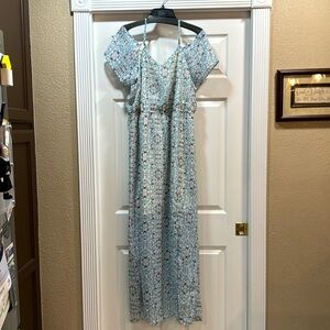 Dress w/adjustable straps, cold shoulders, elastic empire waist, lined, 2 slits